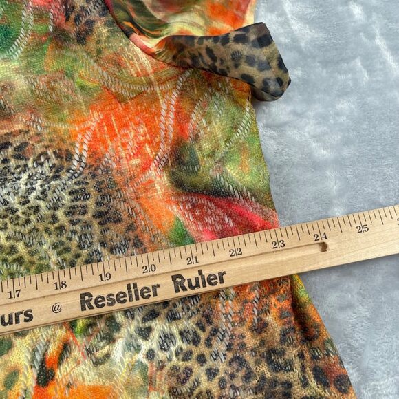 Chico's Top Womens 3 Multicolor Cheetah Floral Summer Surprise Mesh Overlay - Picture 11 of 16